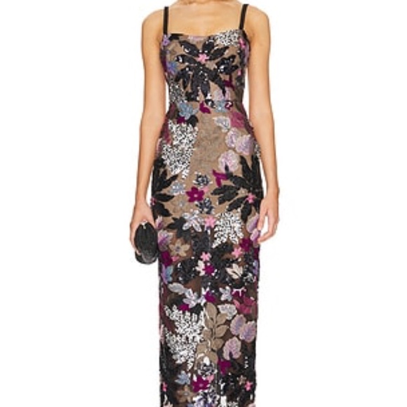 BRONX AND BANCO Dahlia Leona Embroidered Gown in Silver Multi - Picture 2 of 14